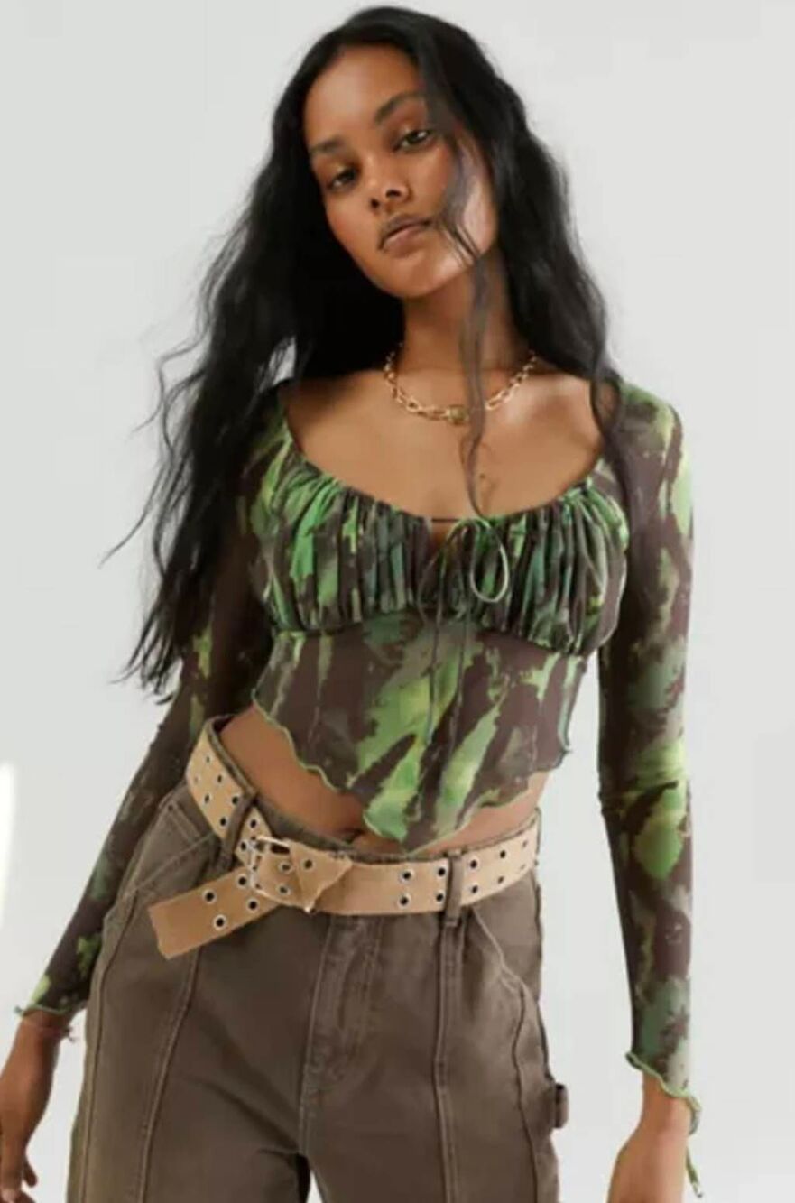 Urban Outfitters UO Clara Long Sleeve Fairycore Babydoll Crop Top